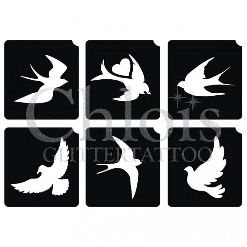 Chloïs Glittertattoo Sjabloon Birds (6 mini stencils)