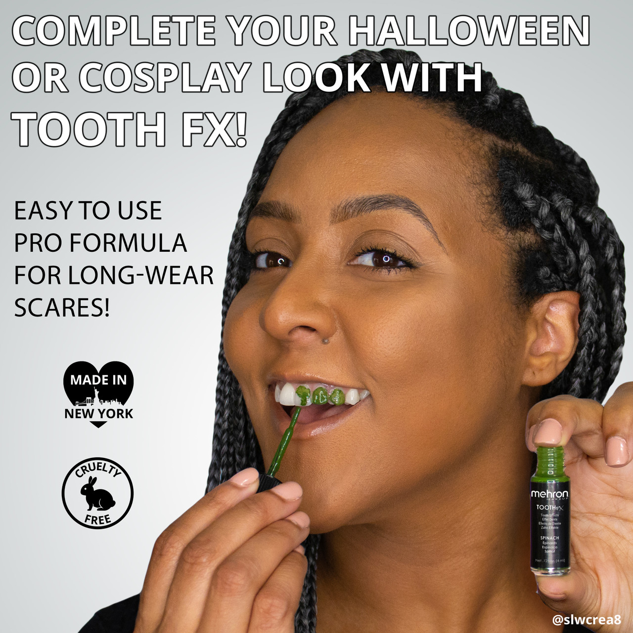 Maak je look af met Tooth FX van SchminkenGrime.nl Tooth FX aangebracht op tanden als finishing touch voor een Halloween- of cosplaylook – nu bij SchminkenGrime.nl