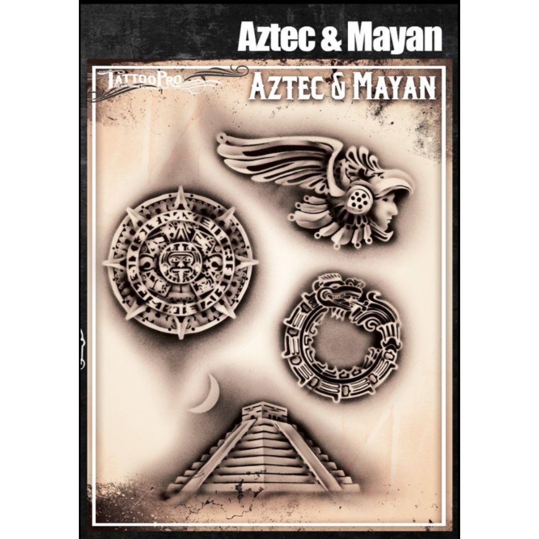 TattooPro Airbrush Sjablonen Aztec & Maya stijl van Wiser, verkrijgbaar bij SchminkenGrime.nl