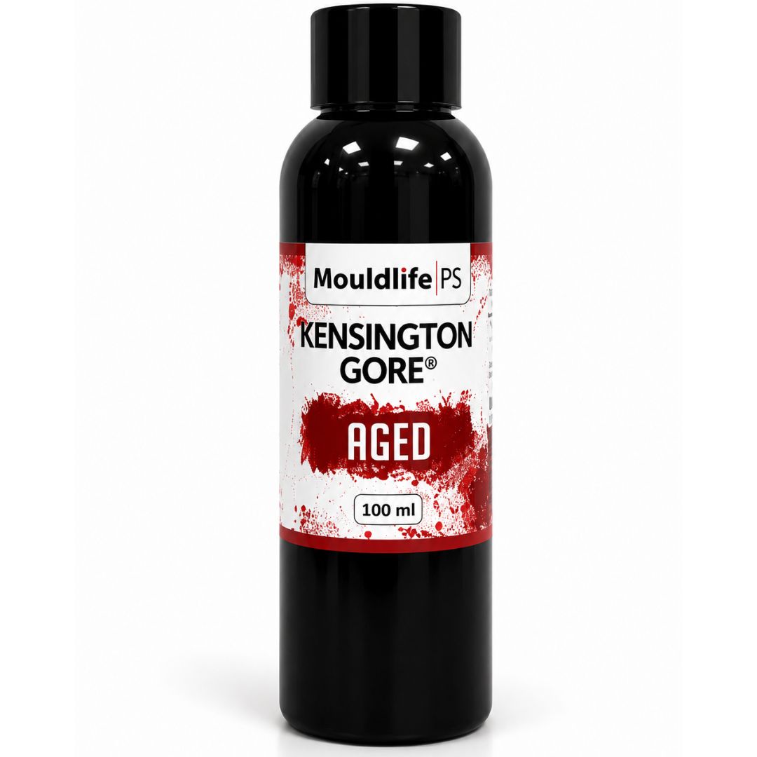 Mouldlife Aged Blood 100 gram, donker, verouderd ogend nepbloed met gladde glanzende afwerking, eetbaar met pepermuntsmaak en vlekt niet verkrijgbaar bij SchminkenGrime.nl