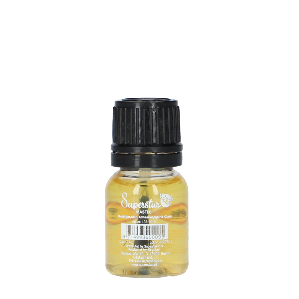 Superstar Mastix huidlijm 9ml, ideaal voor het bevestigen van nepwonden en pruiken, verkrijgbaar bij SchminkenGrime.nl.