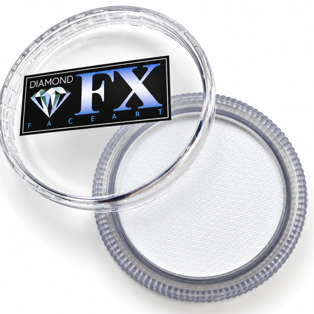 Diamond FX Essential White 30 g waterschmink, open bakje met deksel en logo