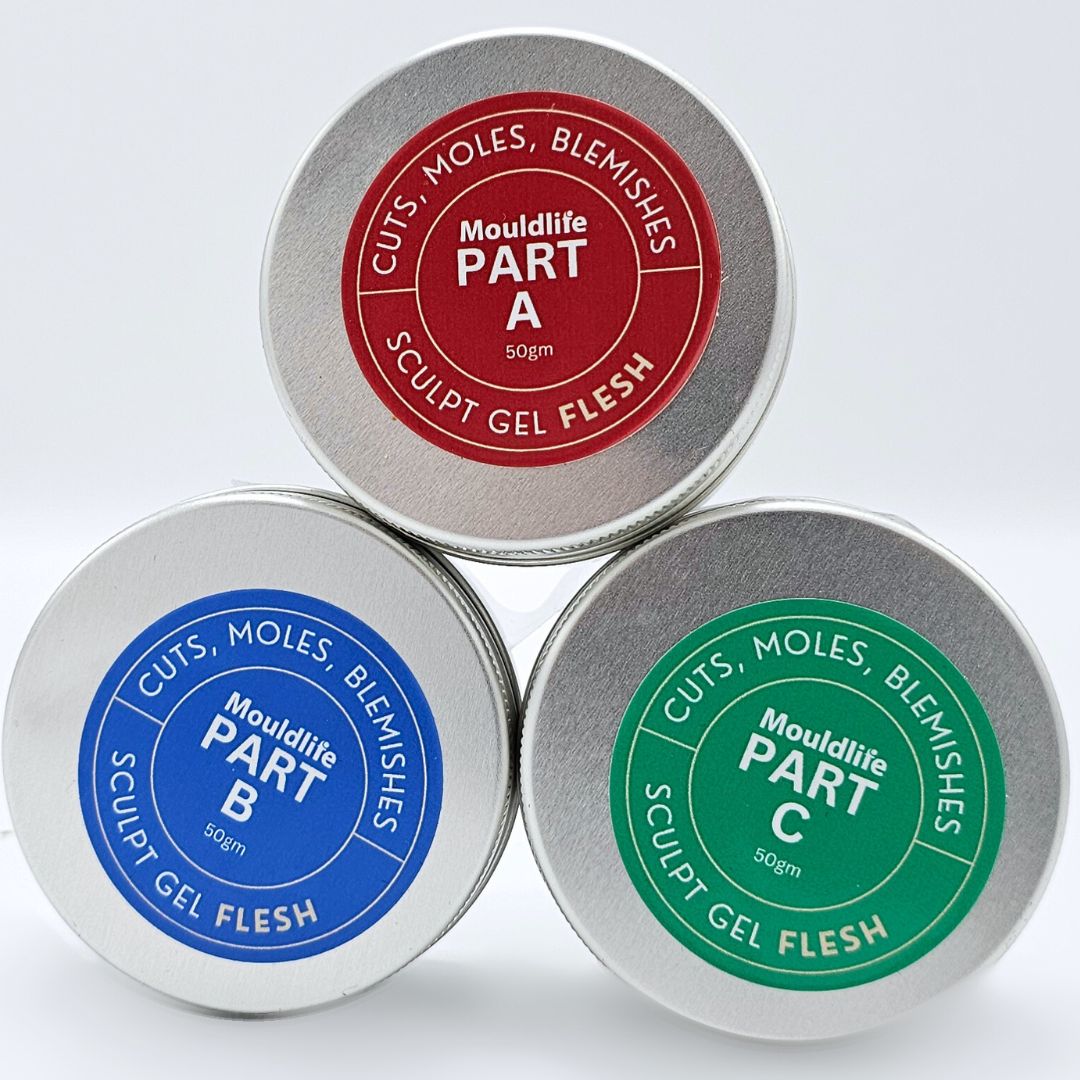 Mouldlife Sculpt Gel Flesh 150g complete set van drie componenten Part A B en C, verkrijgbaar bij SchminkenGrime.nl