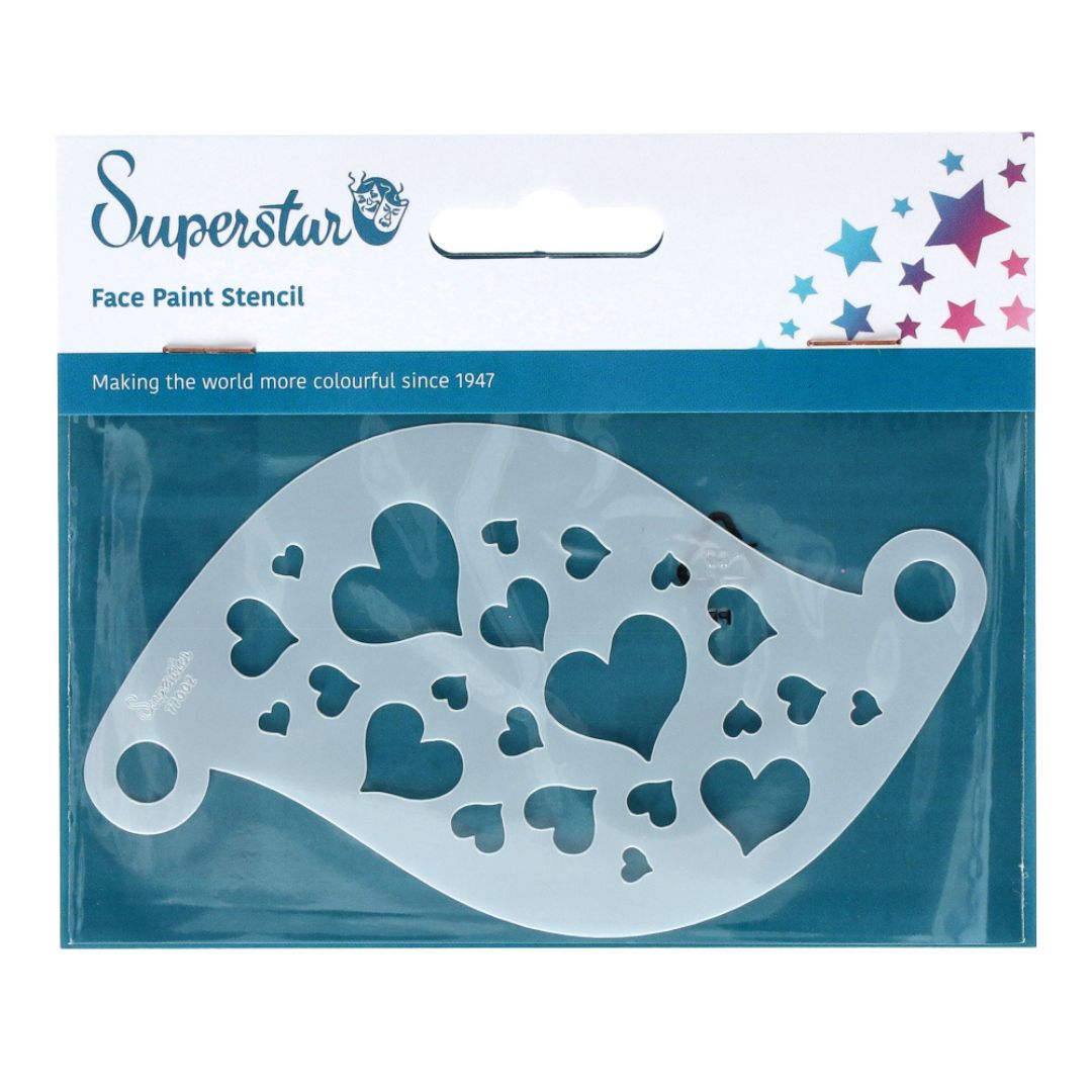 Superstar schminksjabloon Hearts met grote en kleine hartjes, ideaal voor schmink met een romantisch tintje, verkrijgbaar bij SchminkenGrime.nl