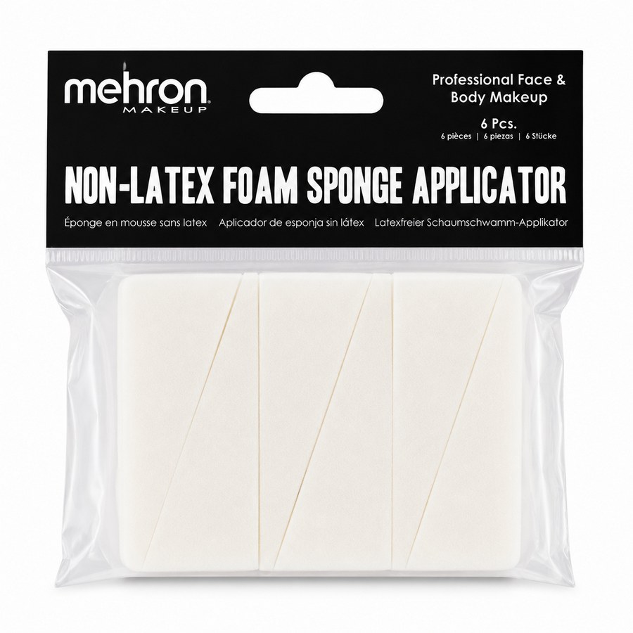 Verpakking met zes latexvrije schminksponsjes voor het aanbrengen van schmink en make-up, verkrijgbaar bij SchminkenGrime.nl