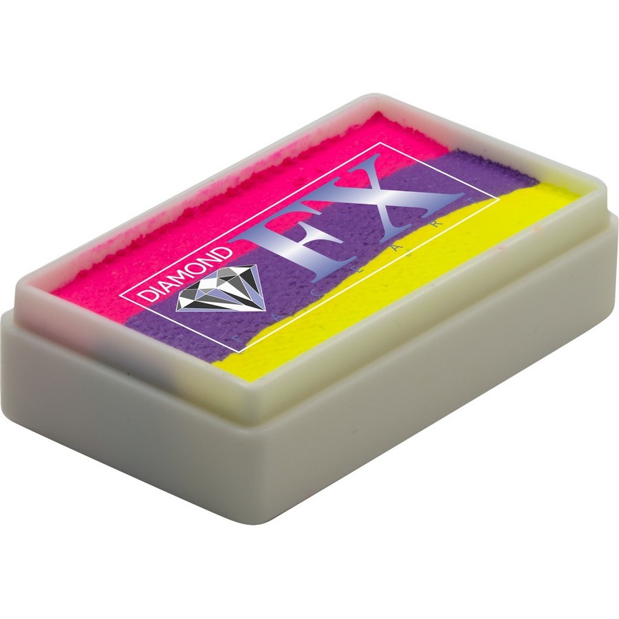 Splitcake schmink Neon Disco van Diamond FX met sprankelende neontinten voor feestelijke en dansbare creaties, verkrijgbaar bij SchminkenGrime.nl