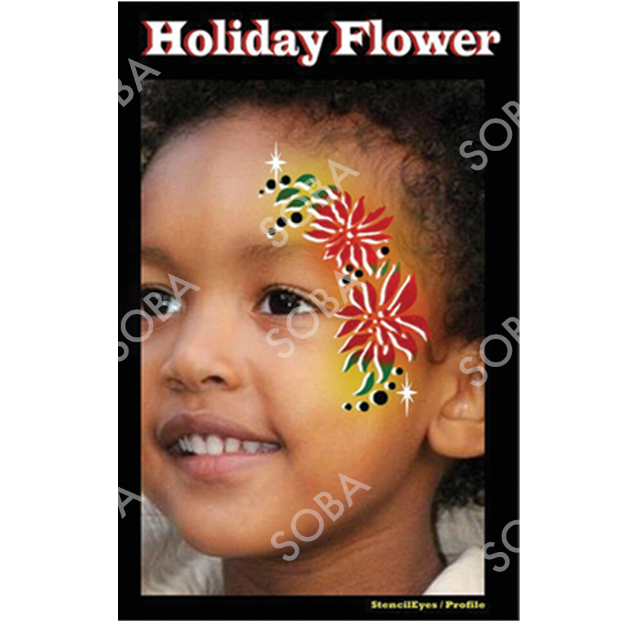 ProAiir Profile Stencil Holiday Flower met sierlijke poinsettia-kerstbloem, ideaal voor feestelijke schminkdesigns rond kerst, verkrijgbaar bij SchminkenGrime.nl