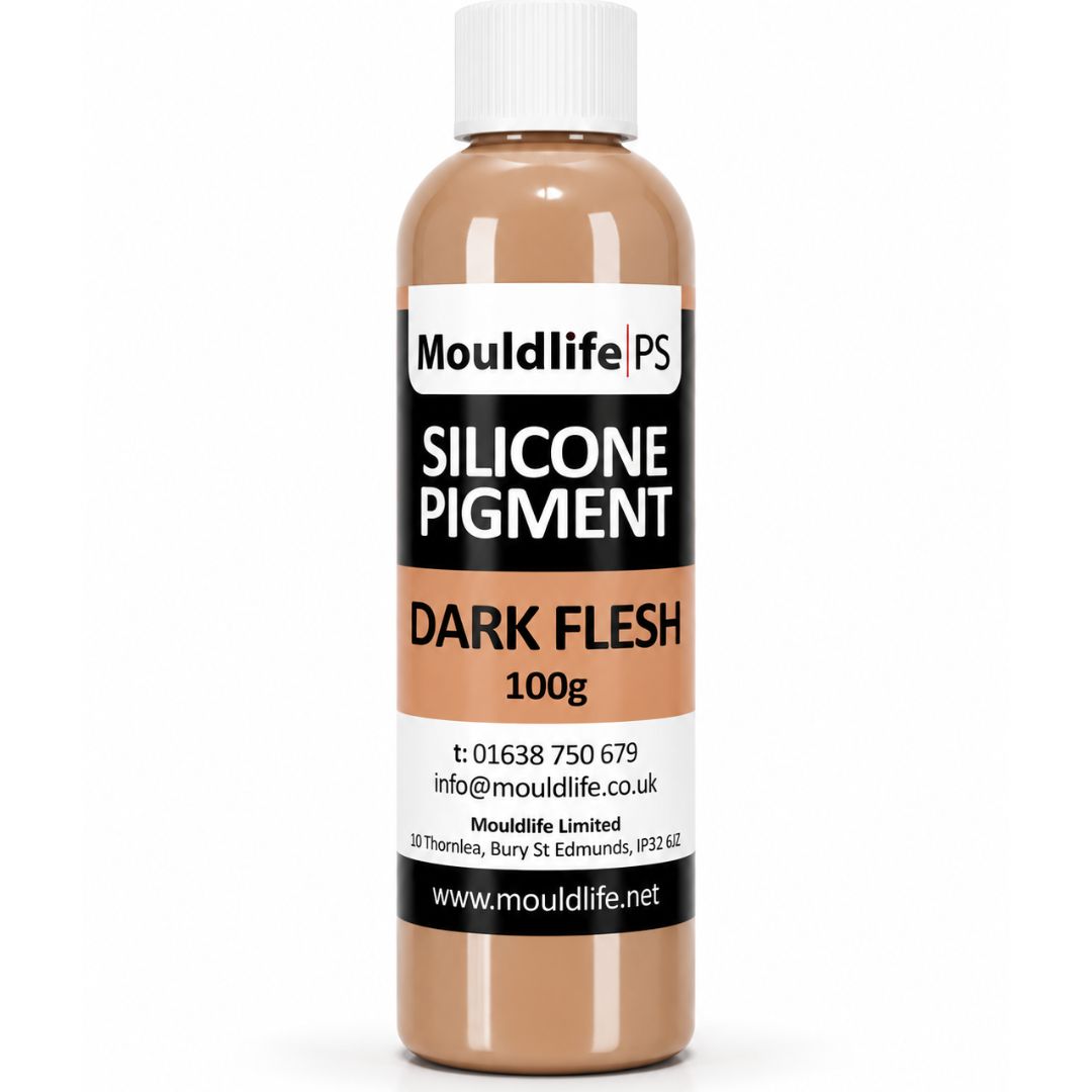 Mouldlife Silicone Pigment Light Flesh 100 gram, hoog geconcentreerd siliconenpigment waarvan één druppel volstaat om silicone zoals Platsil te kleuren, voor SFX-prothesen verkrijgbaar bij SchminkenGrime.nl