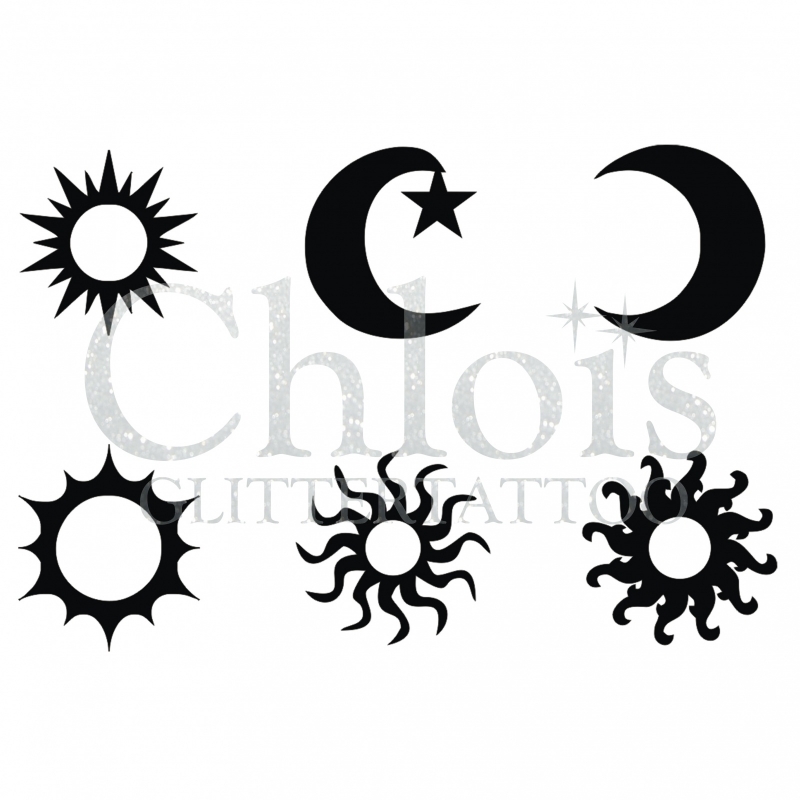 Chloïs Glittertattoo Sjabloon Sun and Moon (6 mini stencils)