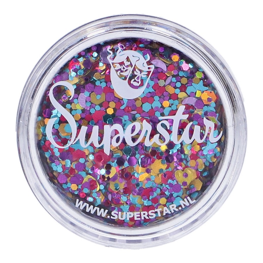 Superstar Chunky Glitter Cream Carnival aangebracht voor carnavalsschmink, verkrijgbaar bij SchminkenGrime.nl