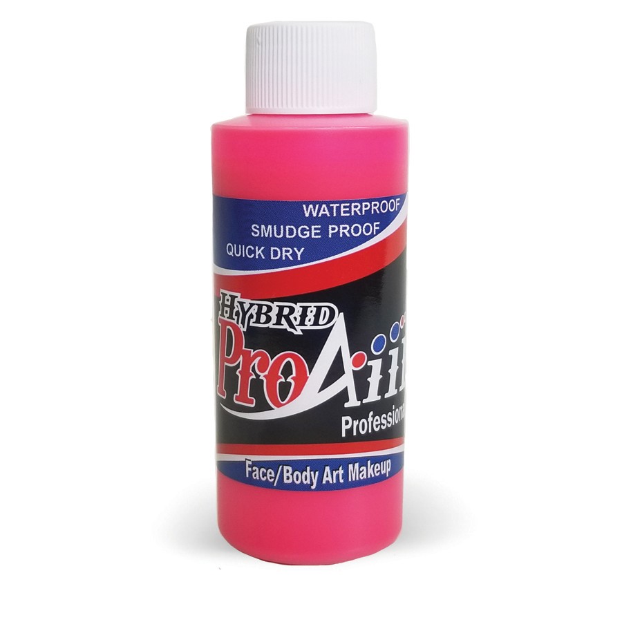 ProAiir Hybrid Flo Hot Pink 60ml fles met neonroze airbrush schmink op alcoholbasis, perfect voor creatieve schmink of feestlooks, verkrijgbaar bij SchminkenGrime.nl