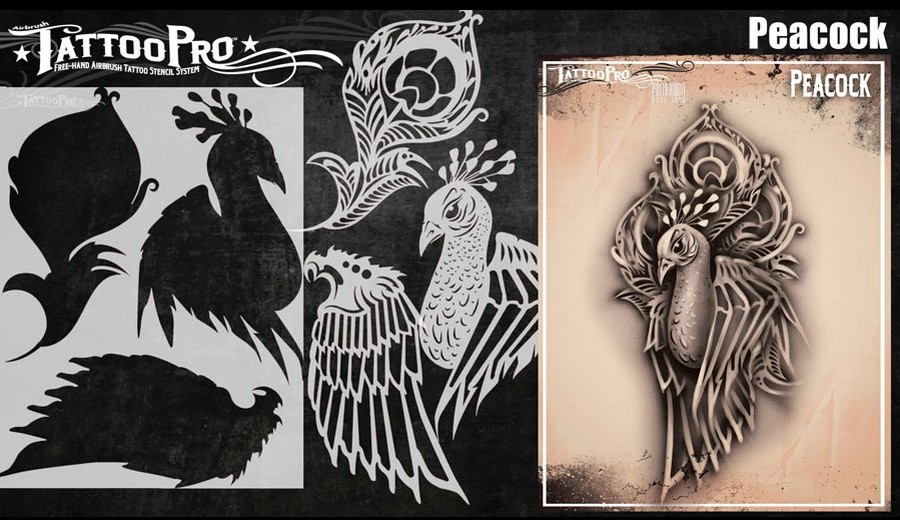 Wiser's Airbrush TattooPro Stencil – Peacock Wiser's Airbrush TattooPro Stencil – Peacock