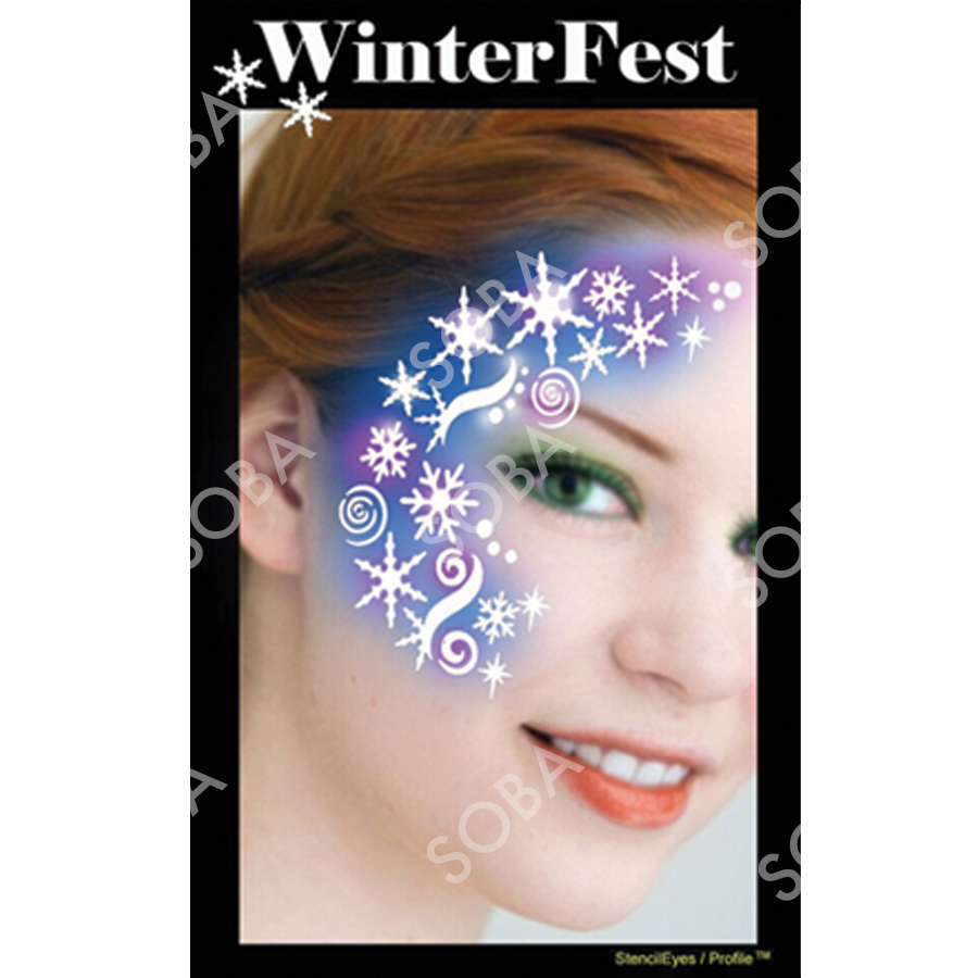 ProAiir Profile Stencil Winterfest met een sierlijk winters ontwerp vol sneeuwvlokken en sterren, ideaal voor feestelijke schminklooks, verkrijgbaar bij SchminkenGrime.nl