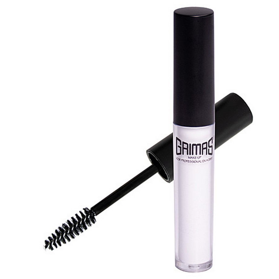 Grimas Mascara Wit in transparante huls met zwart borsteltje, waterproof formule voor creatieve toepassingen, verkrijgbaar bij SchminkenGrime.nl