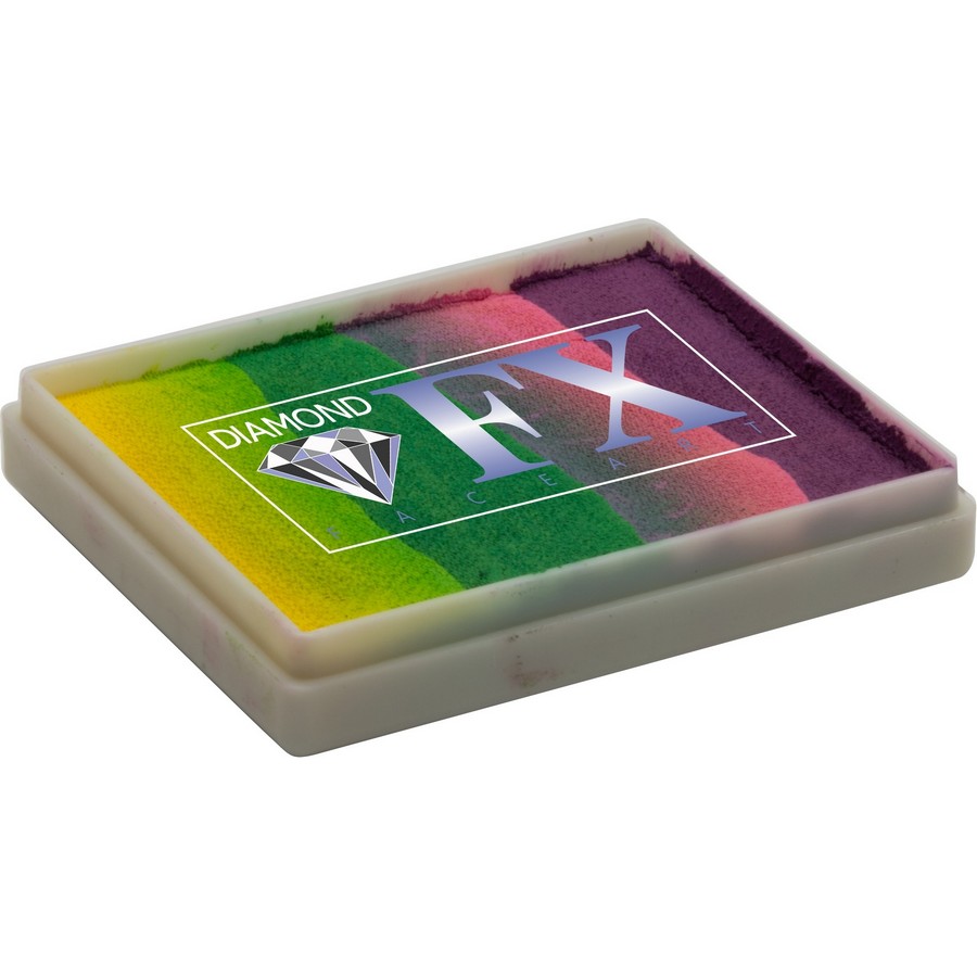 Diamond FX Splitcake Caribbean Punch van 50 gram met heldere tinten voor zomerse schminkontwerpen, verkrijgbaar bij SchminkenGrime.nl