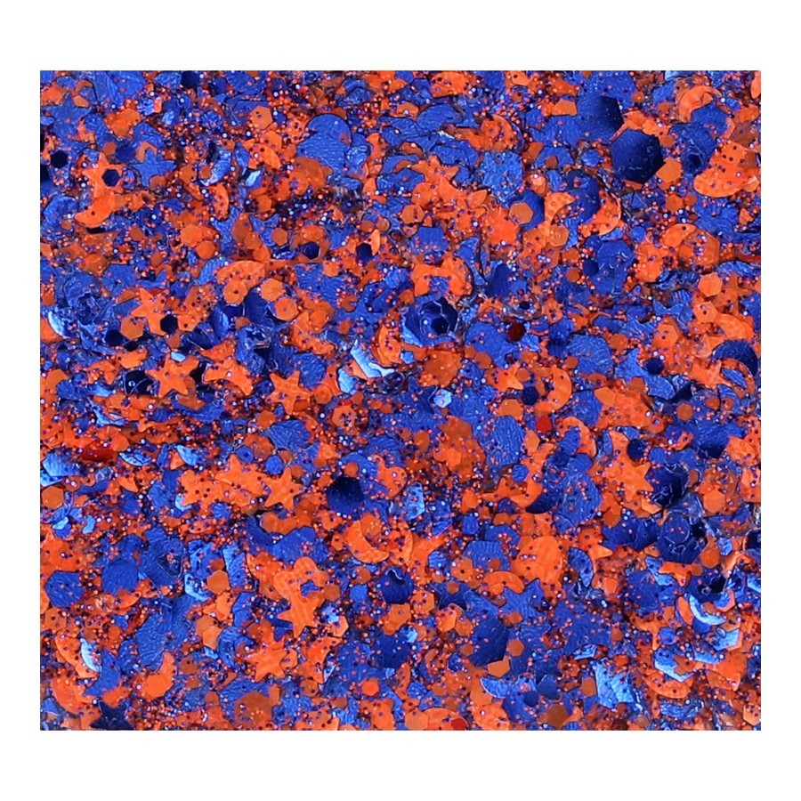 Superstar Chunky Glitter Cream Orange Blue Lampegat aangebracht voor feestelijke schmink, verkrijgbaar bij SchminkenGrime.nl