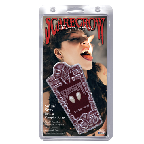 Scarecrow Small Sexy Deluxe Vampire Fangs, subtiele vampiertanden in sexy uitvoering, verkrijgbaar bij SchminkenGrime.nl Scarecrow Small Sexy Deluxe Vampire Fangs, vampiertanden voor een subtiele en stijlvolle transformatie, verkrijgbaar bij SchminkenGrime.nl