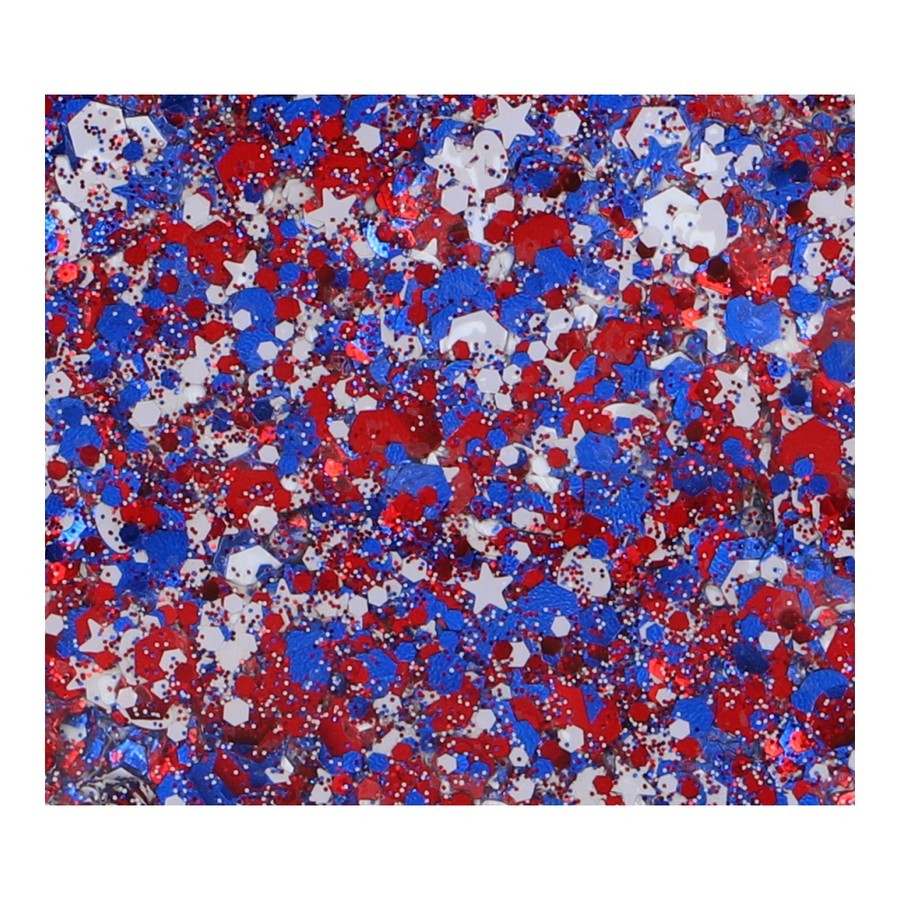 Superstar Chunky Glitter Cream Red White Blue aangebracht voor events, verkrijgbaar bij SchminkenGrime.nl