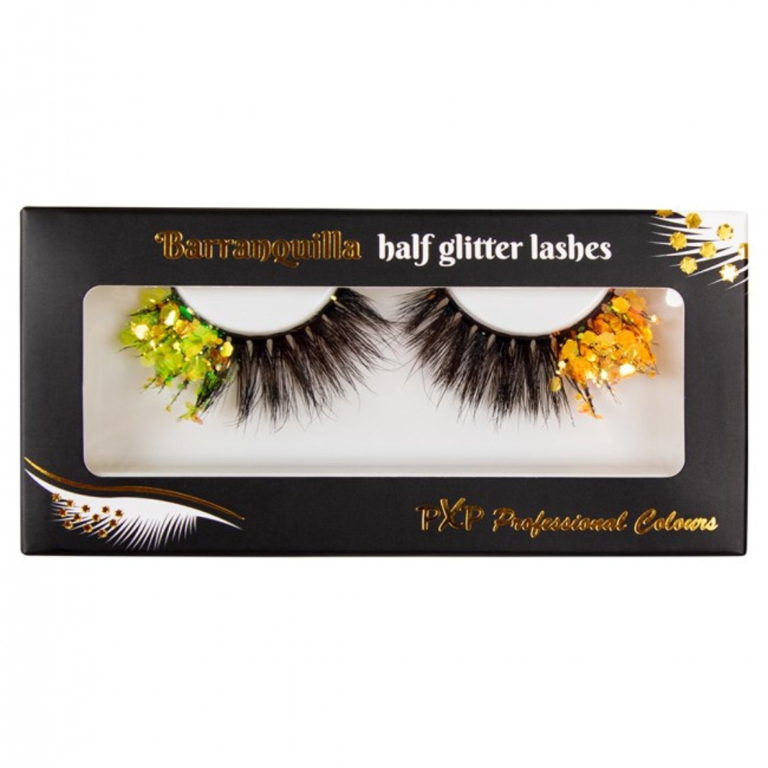PXP tweekleurige Fluoriserende glitter wimpers Barranquilla stijl geel en groen PXP tweekleurige Fluoriserende glitter wimpers Barranquilla stijl geel en groen