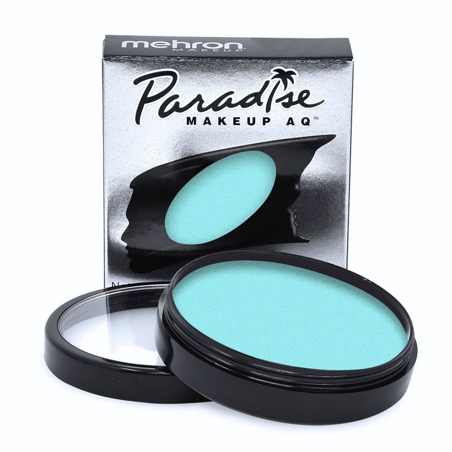 Open verpakking van Mehron Paradise Makeup AQ™ Pastel Teal (40 gram) met turquoise schmink, ideaal voor facepaint en bodypaint.