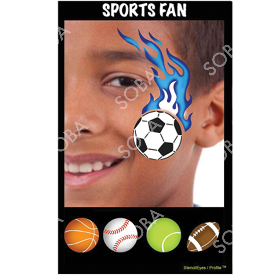 ProAiir Profile Stencil Sports Fan met een coole sportbal, bliksem en ster voor stoere schminkontwerpen, verkrijgbaar bij SchminkenGrime.nl