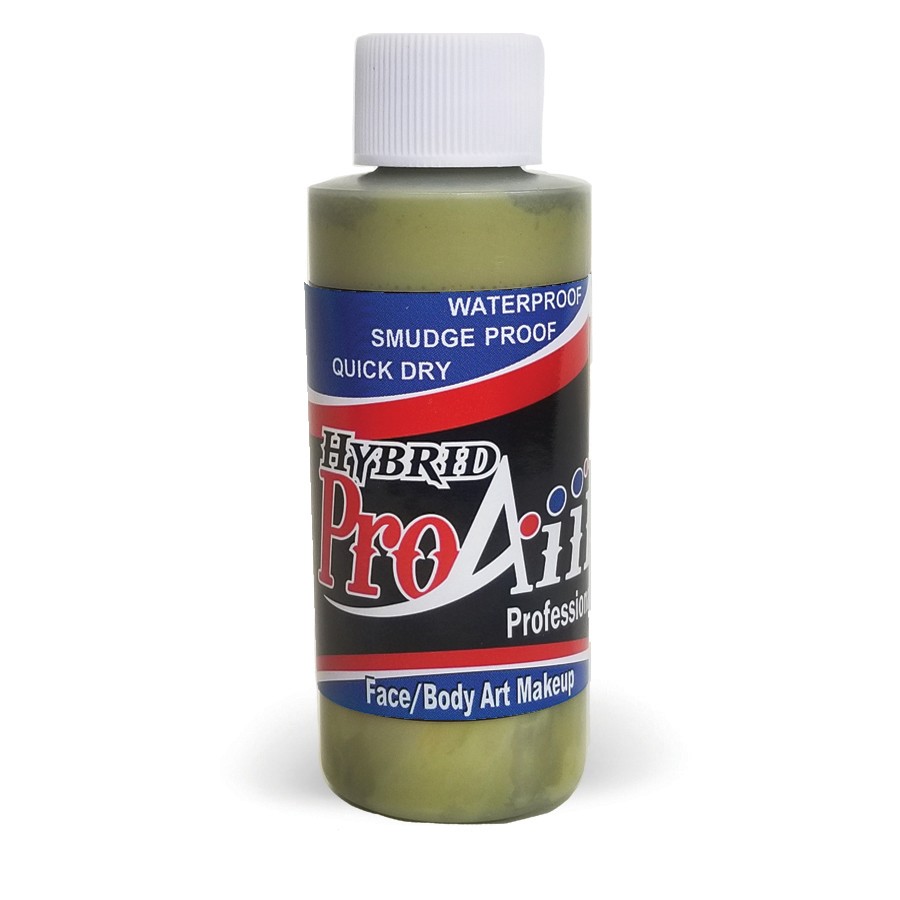 ProAiir Hybrid Mossy Green 60ml fles met zachte olijfgroene airbrush schmink op alcoholbasis, geschikt voor natuurlijke of vintage looks, verkrijgbaar bij SchminkenGrime.nl
