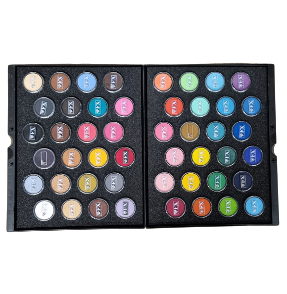 Volledig overzicht van het Diamond FX Essential schminkpalet met 48 heldere kleuren à 10 gram, geschikt voor face- en bodypaint, verkrijgbaar bij SchminkenGrime.nl
