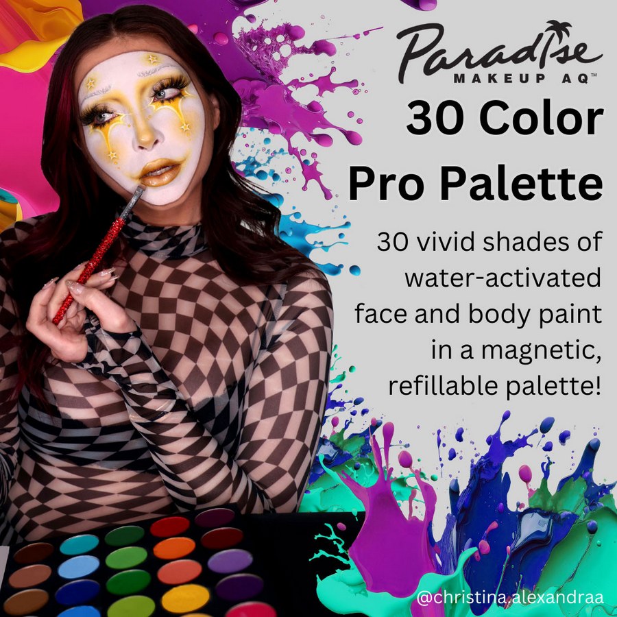 Mehron Face Paint Palette 30 colours, extensive 30-colour face paint set for face and body art available at SchminkenGrime.nl