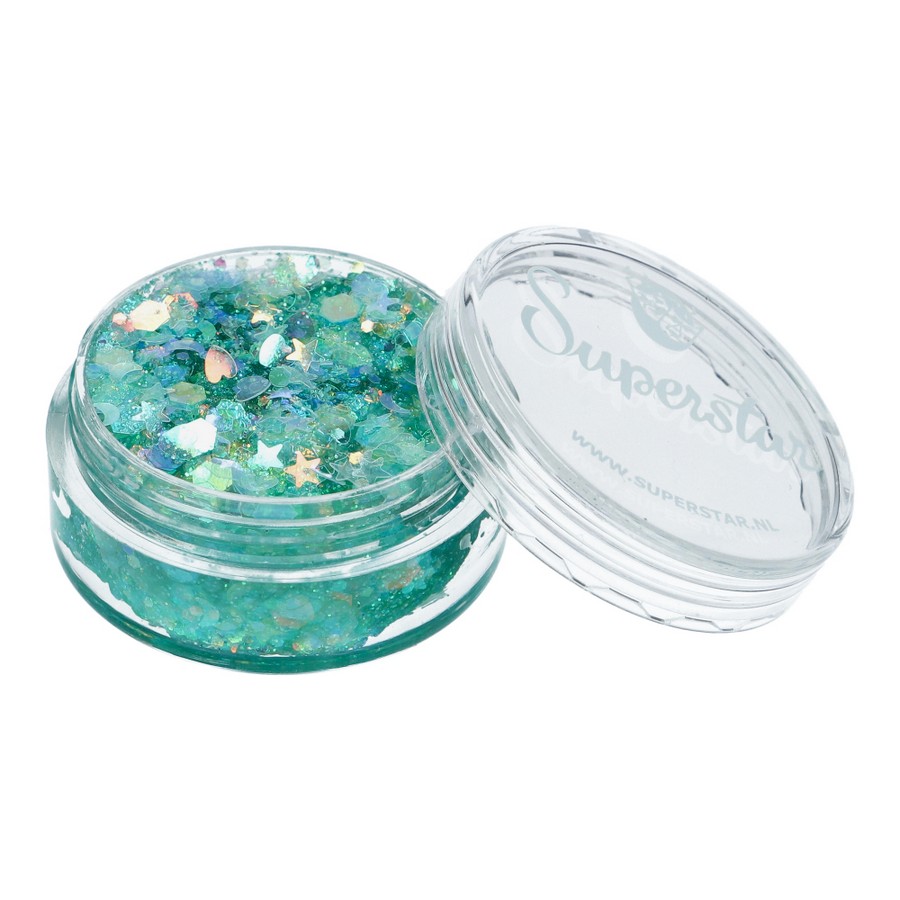 Superstar Chunky Glitter Cream Mermaid Muse close up van iriserende glitters, verkrijgbaar bij SchminkenGrime.nl