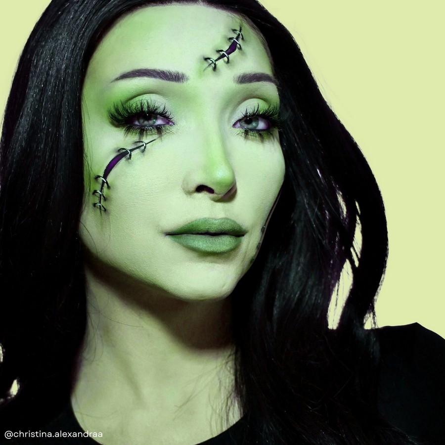Fantasy look met Mehron Paradise Makeup AQ Pastel Green, gebruikt op het gezicht, verkrijgbaar bij SchminkenGrime.nl