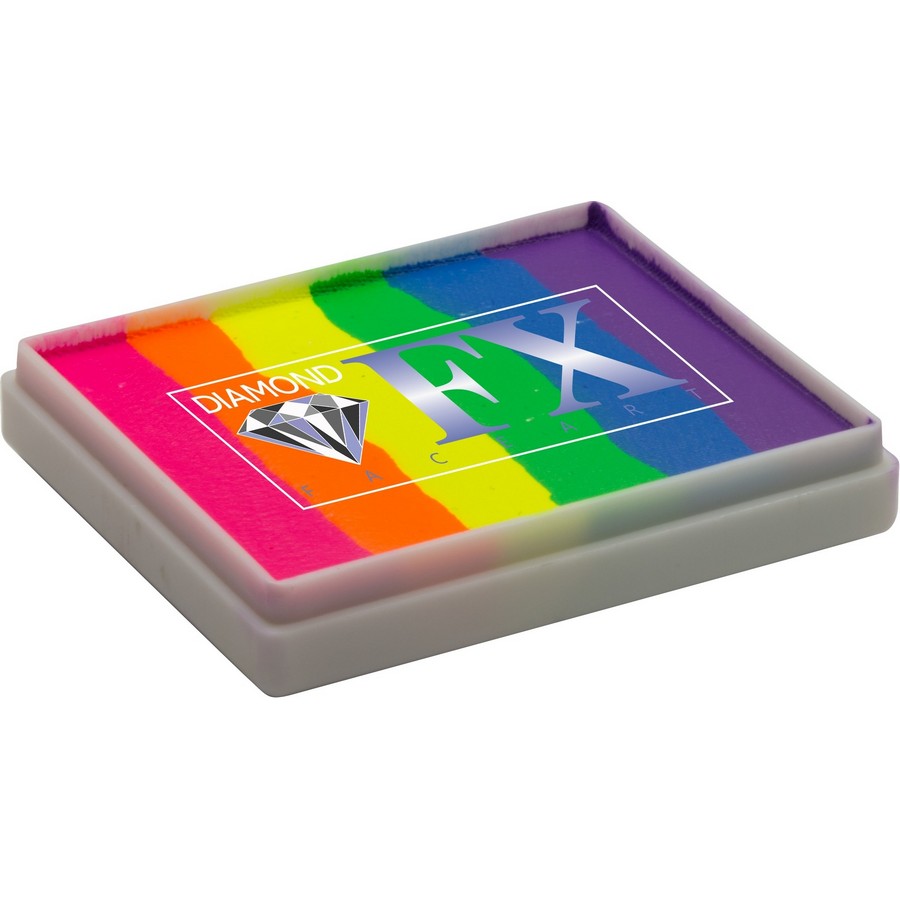 Diamond FX Splitcake Diamond FX Neon Nights (50gr), verkrijgbaar bij SchminkenGrime.nl Diamond FX Splitcake Neon Nights van 50 gram met felle neonkleuren voor opvallende en feestelijke schmink, verkrijgbaar bij SchminkenGrime.nl