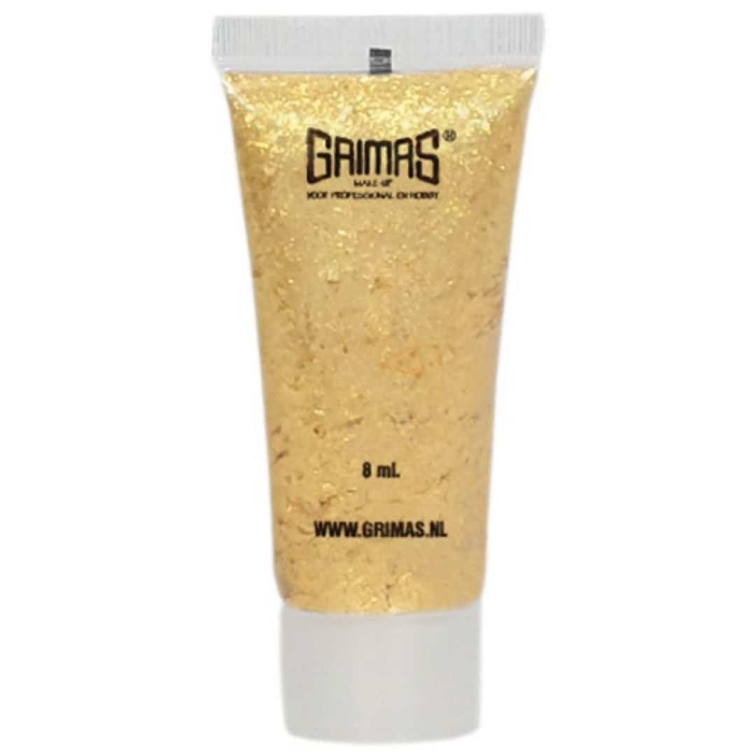 Grimas Shimmer Gel Gold 8 ml kopen bij SchminkenGrime.nl, voor een stralende gouden glans.