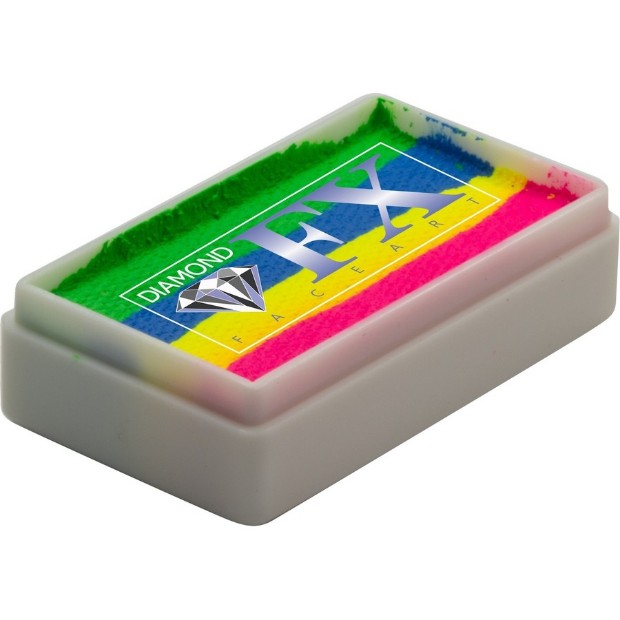 Splitcake schmink Neon Rainbow van Diamond FX met neon regenboogkleuren voor kleurrijke creaties, verkrijgbaar bij SchminkenGrime.nl