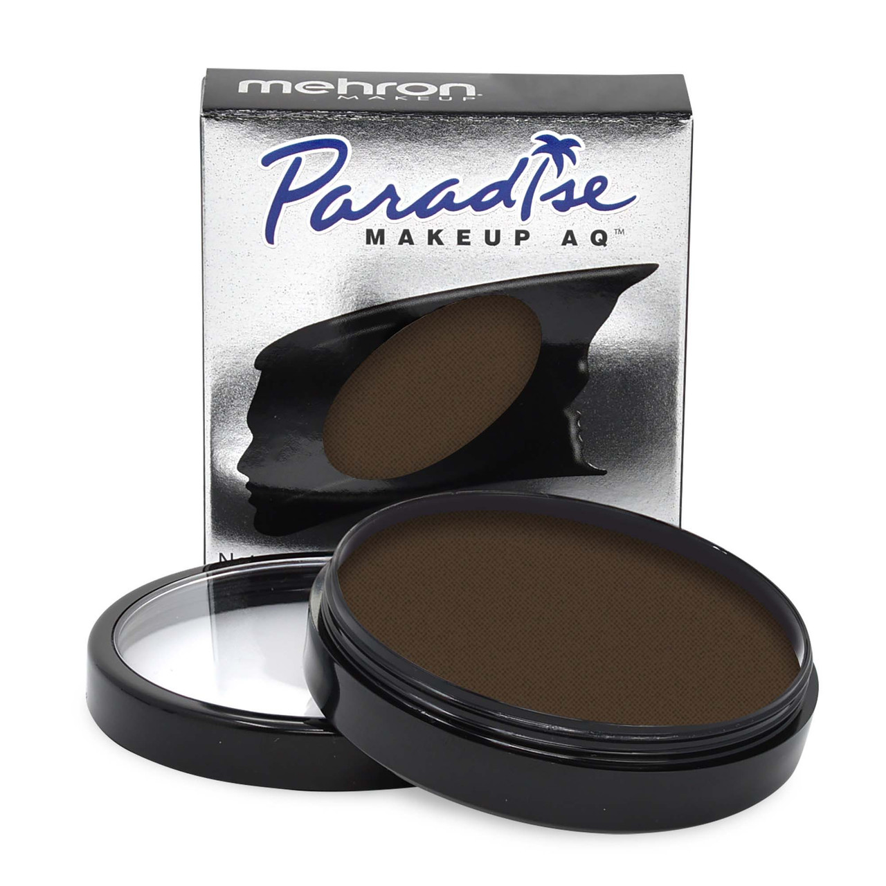 Mehron Paradise Dark Brown 40gr – bruine waterschmink met verpakking, verkrijgbaar bij SchminkenGrime.nl Mehron Paradise Makeup Dark Brown 40 gram met verpakking, stevige donkerbruine waterschmink voor schaduwen, contour en karakterlooks, verkrijgbaar bij SchminkenGrime.nl