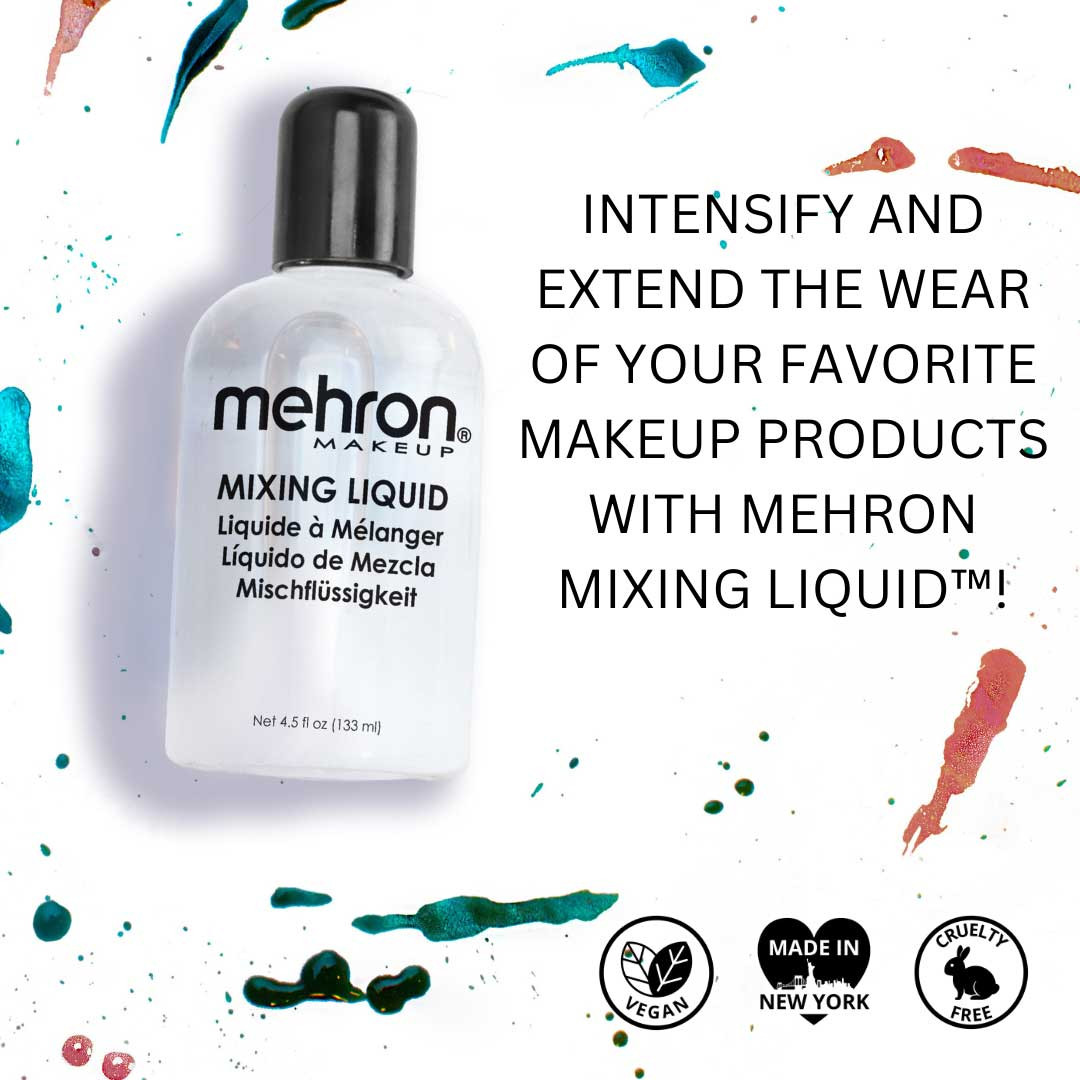 Mehron Mixing Liquid 133 ml, meng- en activeervloeistof voor het activeren van poeders en metallics tot vloeibare, langhoudende make-up verkrijgbaar bij SchminkenGrime.nl