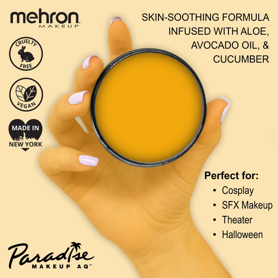 Productinformatie van Mehron Paradise Makeup Mango met etiketdetails, verkrijgbaar bij SchminkenGrime.nl Productinformatie van Mehron Paradise Makeup Mango met etiketdetails, verkrijgbaar bij SchminkenGrime.nl