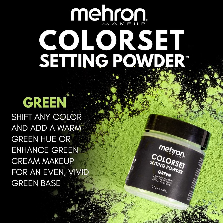 Mehron Colorset Powder Bold Groen matteert en intensiveert groene crème-schmink in één stap.