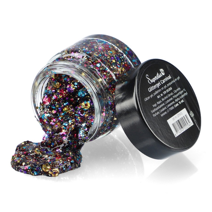 Superstar Chunky Glittergel Carnival 15ml met felle kleurenmix voor schmink en bodypaint, verkrijgbaar bij SchminkenGrime.nl