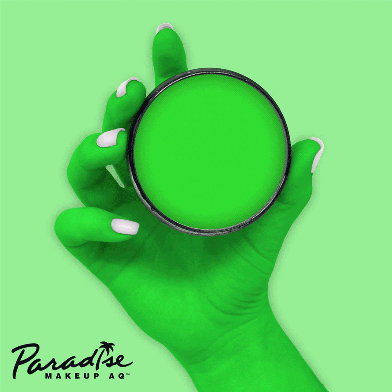 Mehron Paradise Neon UV Glow schmink in de kleur Martian Green (40gr), fluorescerend onder blacklight, verkrijgbaar bij SchminkenGrime.nl