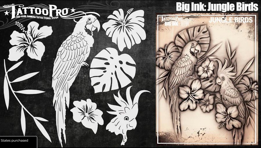 Wiser's Airbrush TattooPro Stencil – Big Ink - Jungle Birds Wiser's Airbrush TattooPro Stencil – Big Ink - Jungle Birds