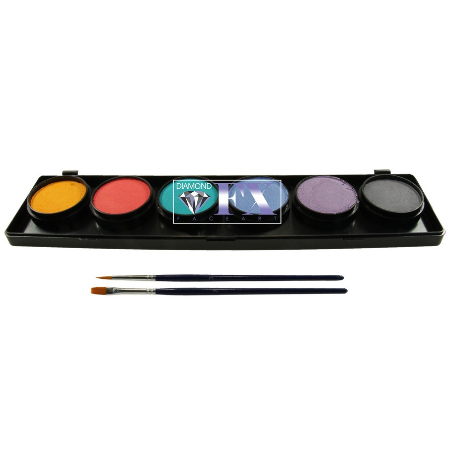 Pastelkleurig schminkpalette van Diamond FX met zachte tinten in compact formaat, verkrijgbaar bij SchminkenGrime.nl