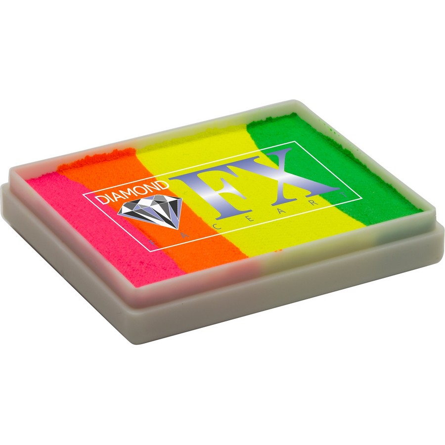 Diamond FX Splitcake Raving Rio van 50 gram met tropische tinten voor feestelijke carnaval-looks, verkrijgbaar bij SchminkenGrime.nl