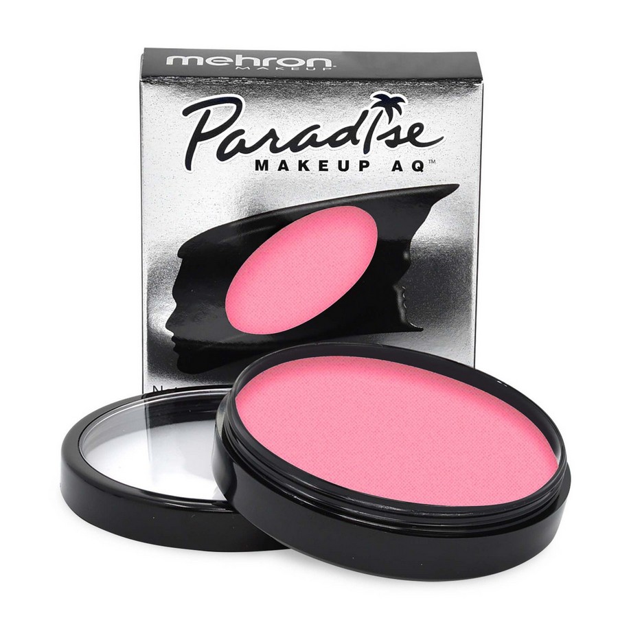 Mehron Paradise Makeup AQ™ Pastel Pink (40 gram) – professionele water schmink Verpakking en open doosje van Mehron Paradise Makeup AQ™ Pastel Pink (40 gram) met helder roze schmink, perfect voor face- en bodypaint.