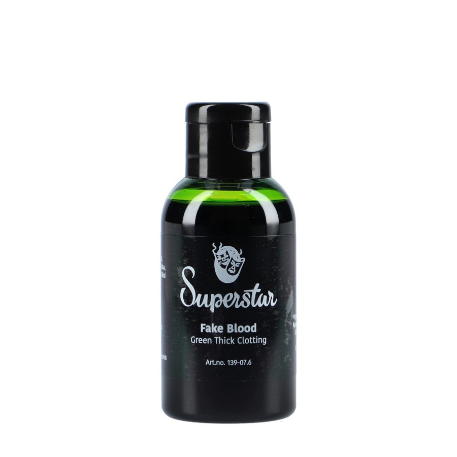 Productfoto van Superstar Nepbloed Groen Dik 50ml recht van voren, ideaal voor special effects, verkrijgbaar bij SchminkenGrime.nl