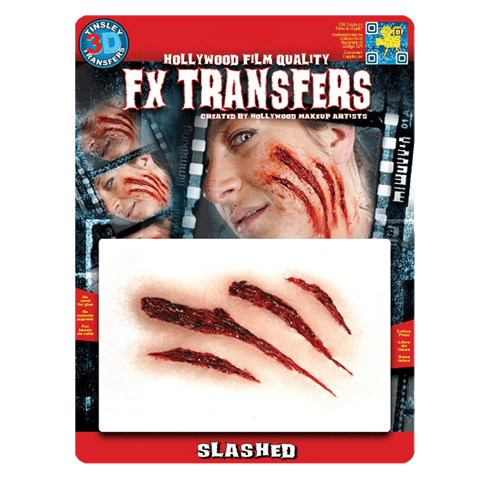 Slashed Tinsley 3D FX Transfer, realistische snijwonden voor speciale effecten make-up, verkrijgbaar bij SchminkenGrime.nl.