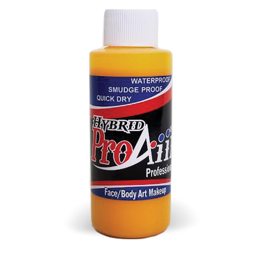ProAiir Hybrid Yolk Yellow 60ml fles met warme ei-geel gekleurde airbrush schmink, watervast en geschikt voor vrolijke of theatrale designs, verkrijgbaar bij SchminkenGrime.nl