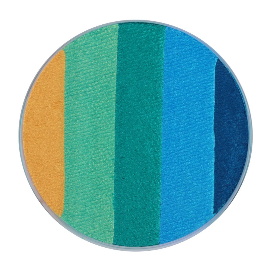 Superstar DreamColours Emerald 45g, groen-blauw kleurverloop, verkrijgbaar bij SchminkenGrime.nl Superstar DreamColours Emerald, 45 gram schmink met frisse tinten, ideaal voor oceaan- en natuurontwerpen, verkrijgbaar bij SchminkenGrime.nl