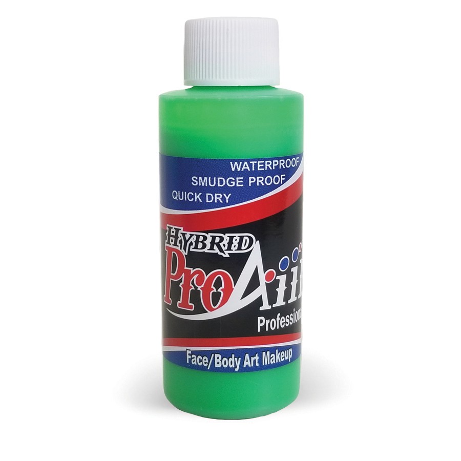 ProAiir Hybrid Flo Green 60ml fles met neon groene watervaste airbrush schmink, geschikt voor bodypaint, verkrijgbaar bij SchminkenGrime.nl
