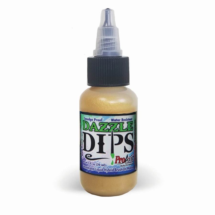 ProAiir Dazzle Dips Gold 30ml metallic schmink op alcoholbasis, verkrijgbaar bij SchminkenGrime.nl
