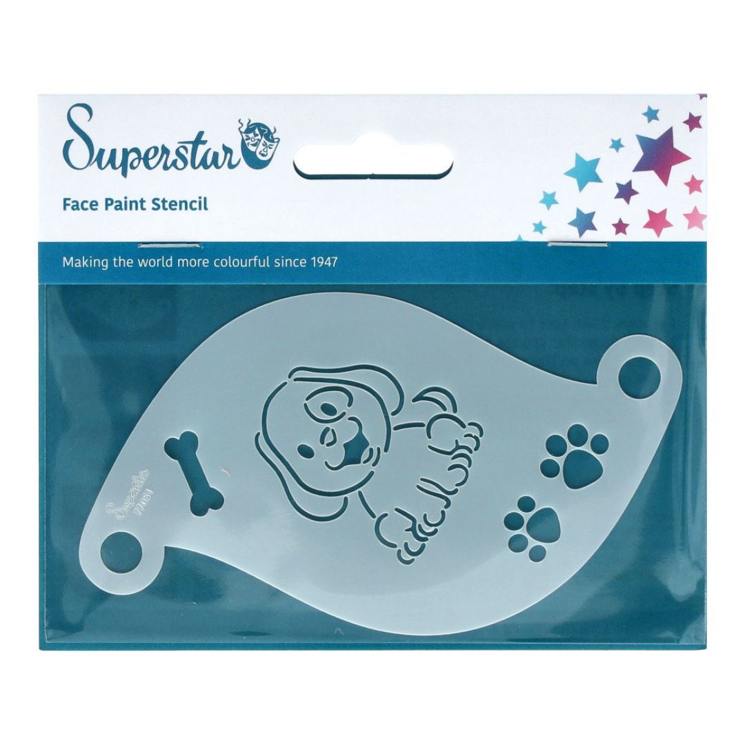 Superstar schminksjabloon Cute Dog met vrolijk hondje, botje en pootjes, geschikt voor kindersmink, verkrijgbaar bij SchminkenGrime.nl